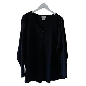 Dickies V-Neck Henley Jersey Knit Long Sleeves Black Cotton Blend Soft 3X # 1304